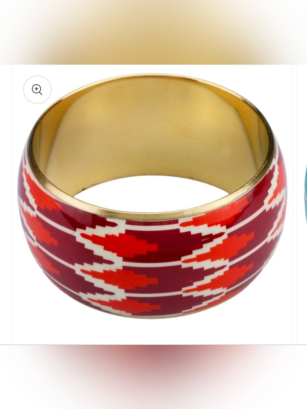 Gold-Tone Wide Enamel Bangle Bracelet in Red Pattern AZTEC GEOMETRIC